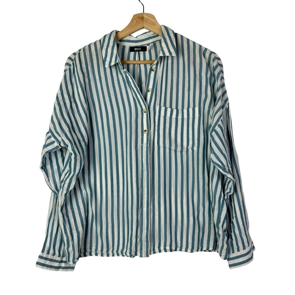 Urban Outfitters UO BDG Blue & White Vertical Stripe Long Sleeve Button Down S